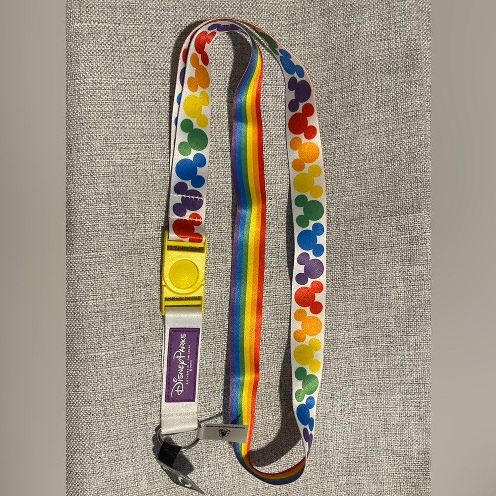 Disney Parks Reversible Lanyard - Rainbow Mickey Mouse Ears Icons On White